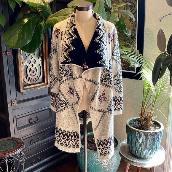 Kamana Fair Isle Mandala Open Front Sweater Coat - Picture 1 of 12